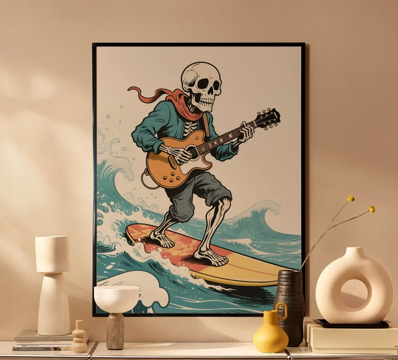 surfing skull man poster da knowledge