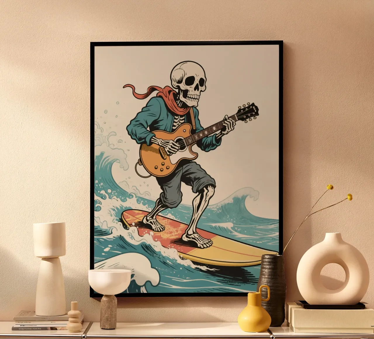 surfing skull man poster da knowledge