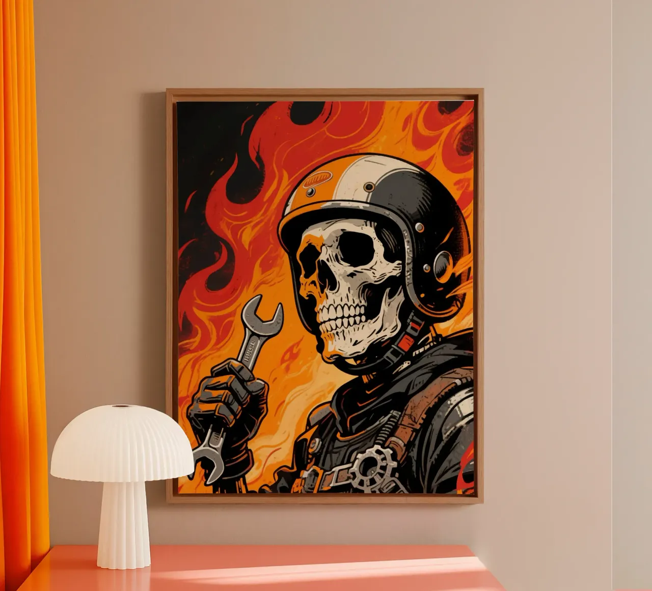 motorcycle mechanic skull canvas with Floater frame by knowledge