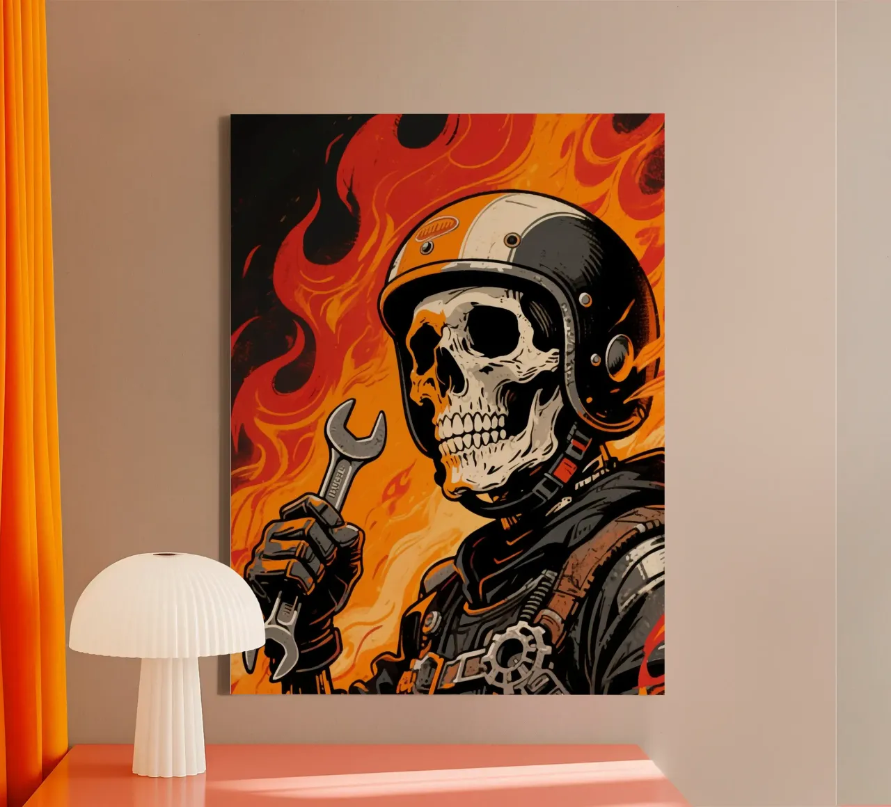motorcycle mechanic skull canvas with Floater frame by knowledge