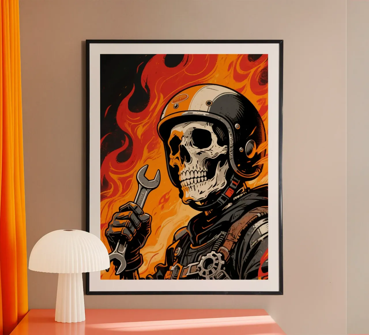 motorcycle mechanic skull poster con telaio in alluminio da knowledge