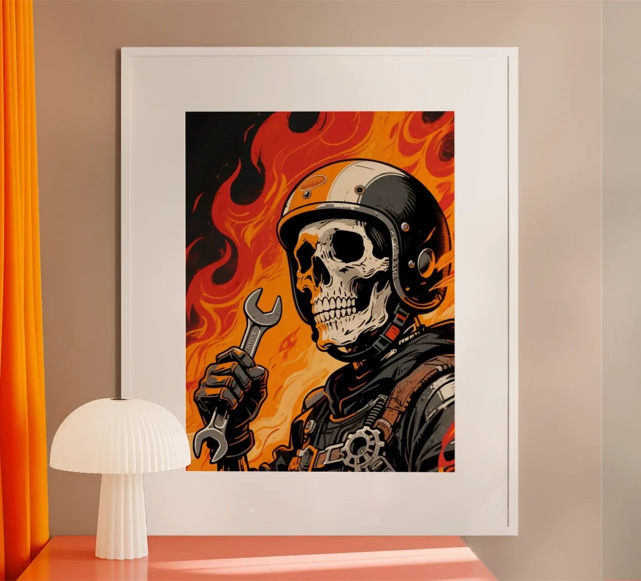 motorcycle mechanic skull poster con telaio in alluminio da knowledge