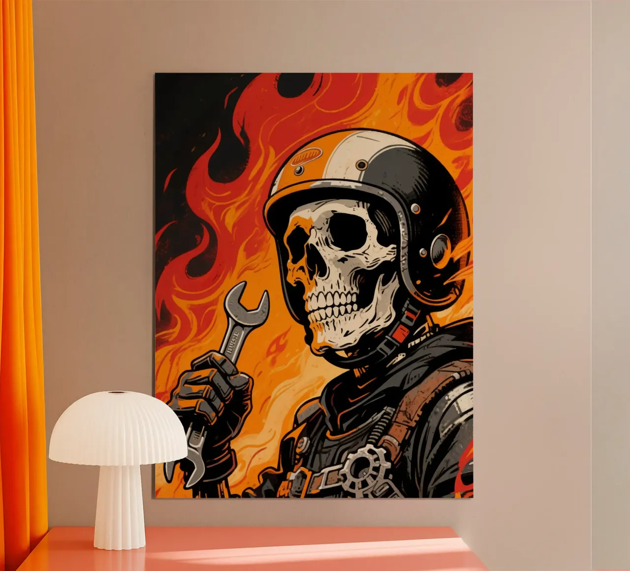 motorcycle mechanic skull poster con telaio in alluminio da knowledge