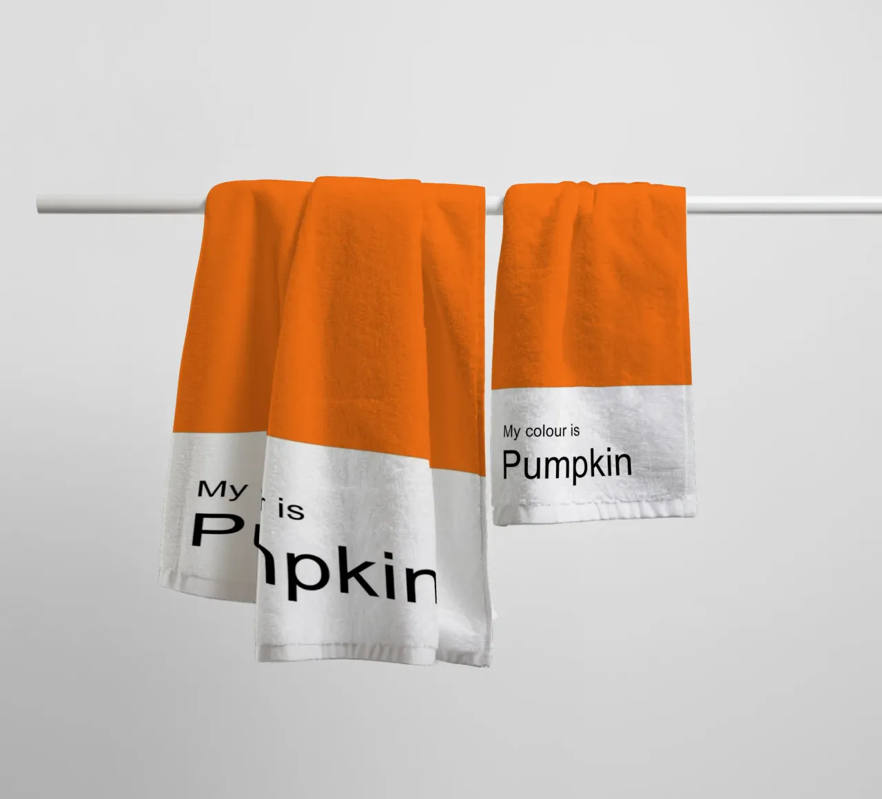 My Colour is Pumpkin – Minimalist Autumn Typography Print towel by JaySan Studio