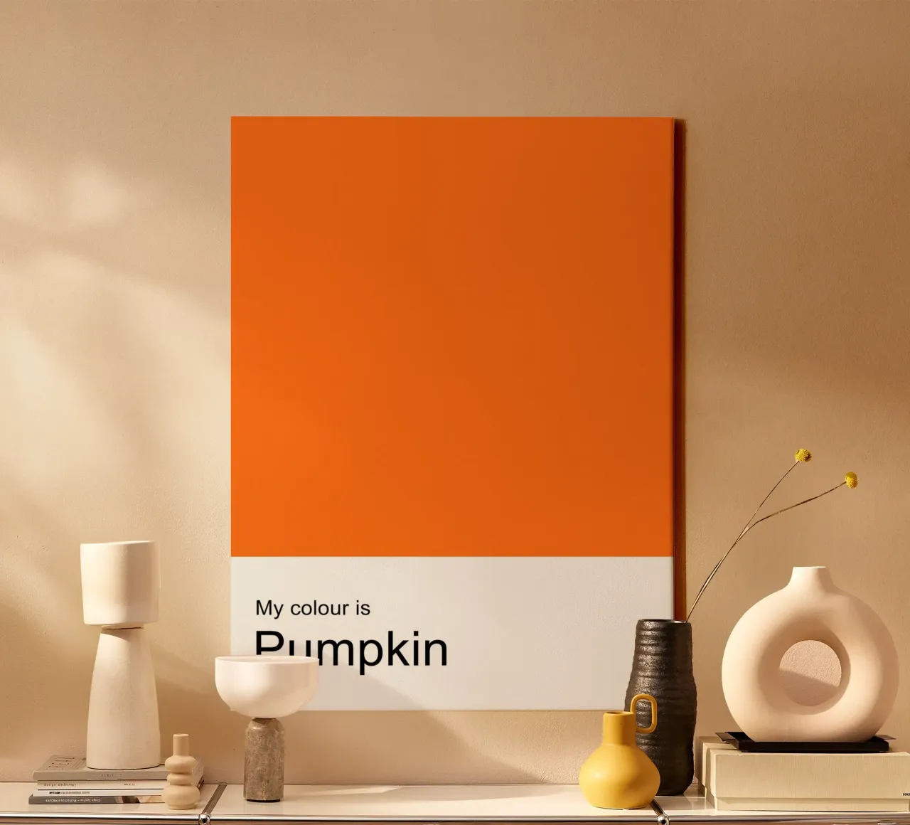 Mijn kleur is pompoen - Minimalistische herfst typografie print canvas met Baklijst van JaySan Studio