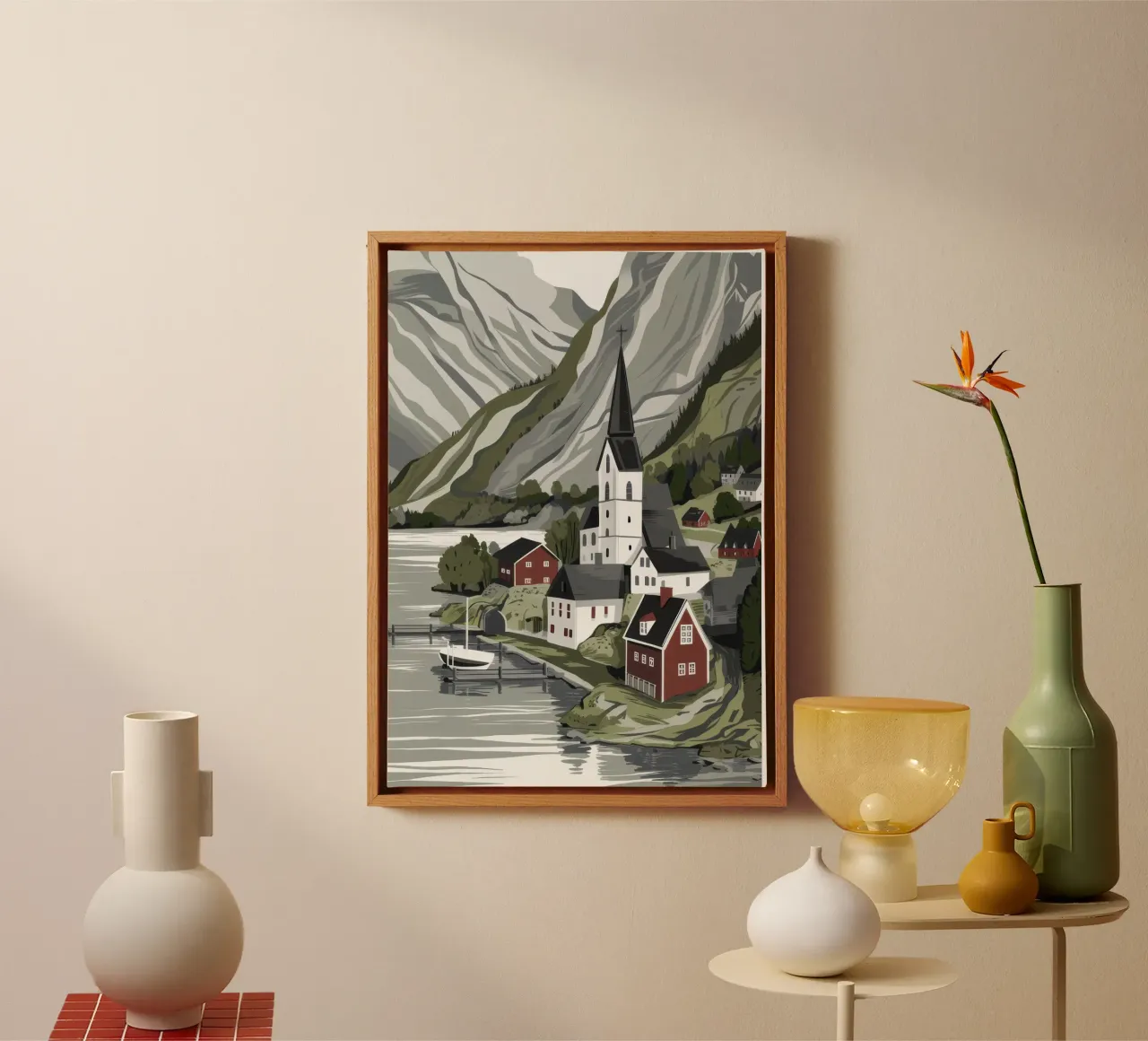 Misty Mountain Hamlet canvas with Floater frame by Heaven Craft