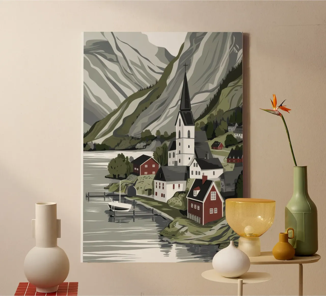 Misty Mountain Hamlet canvas with Floater frame by Heaven Craft