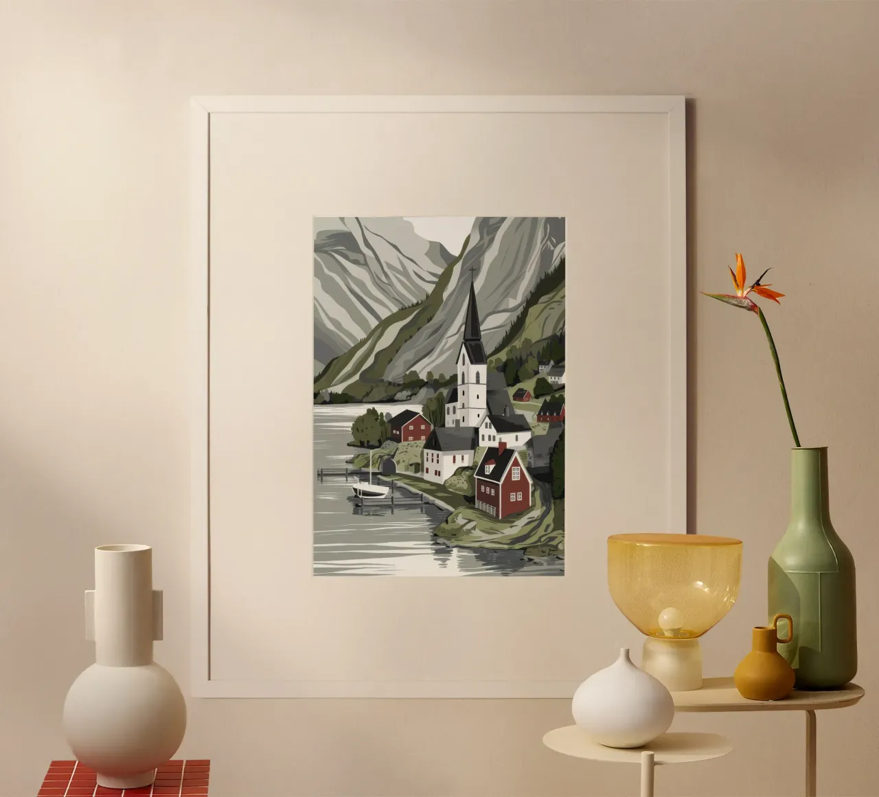 Borgo delle Montagne Nebbiose poster con telaio in alluminio da Heaven Craft
