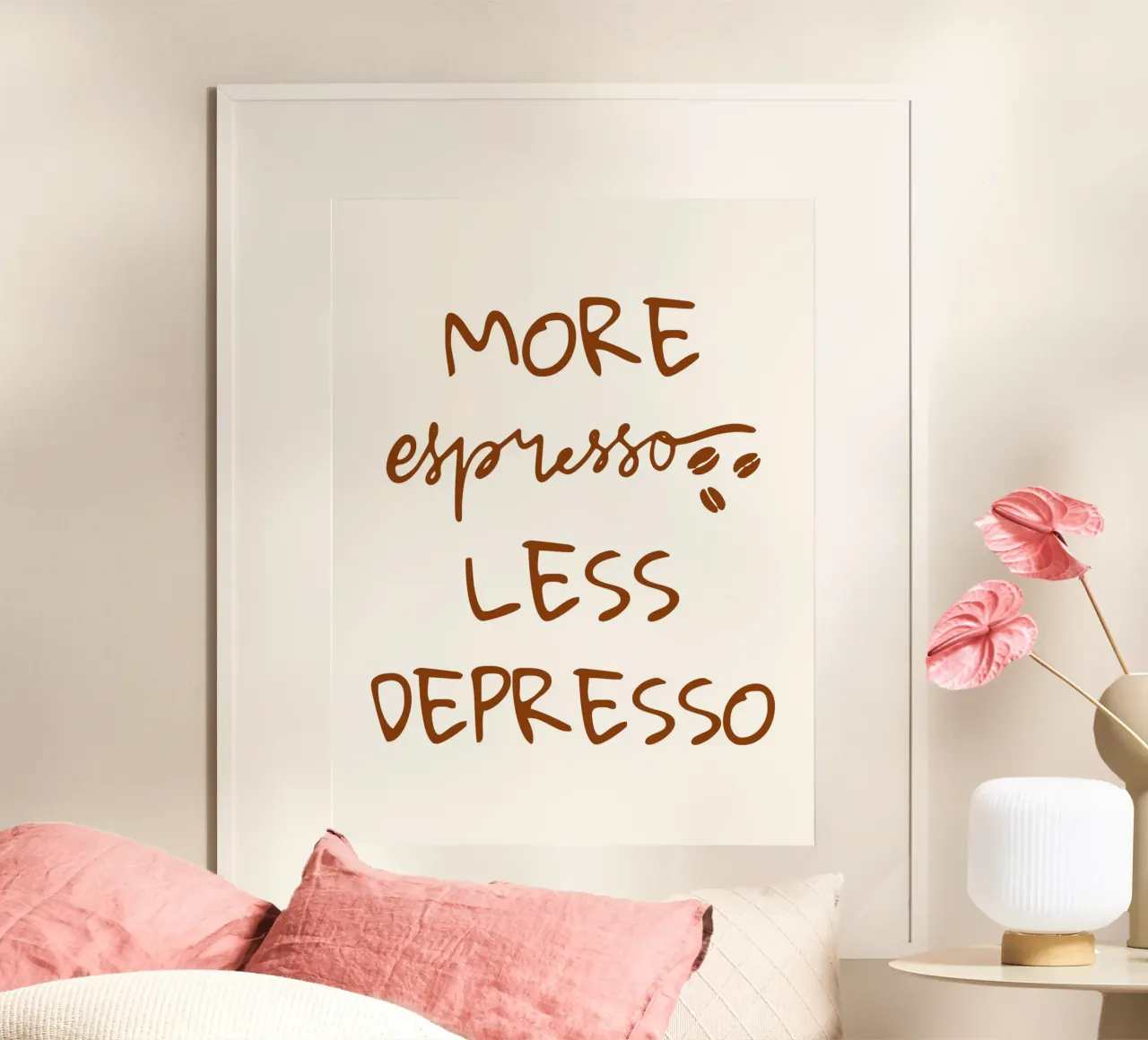 More espresso less depresso poster con telaio in alluminio da PinkCandyWalls