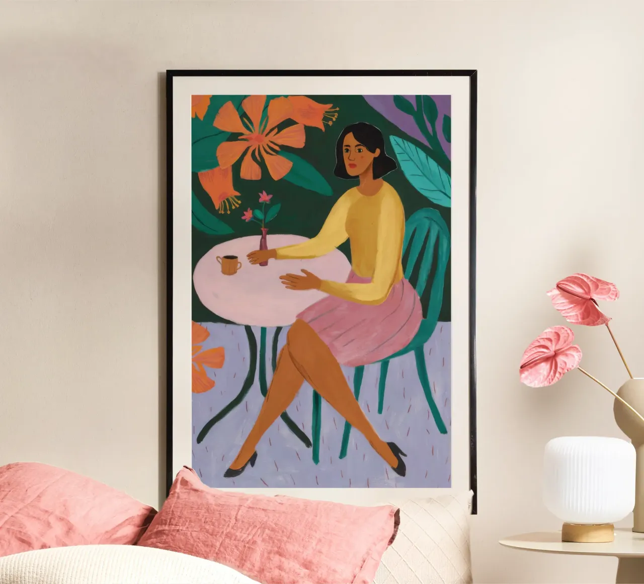 Caffè Au Soleil poster con telaio in alluminio da Wish Studio