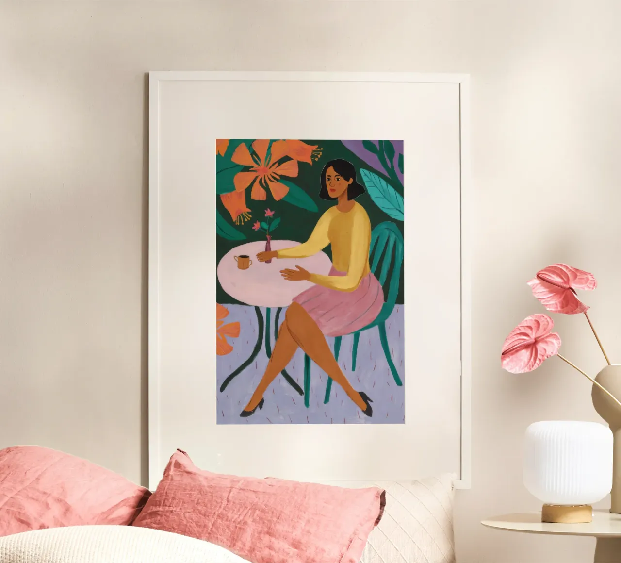 Caffè Au Soleil poster con telaio in alluminio da Wish Studio