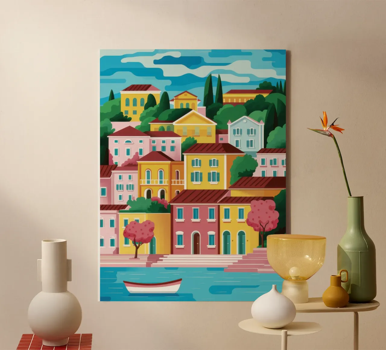 Rustige havenkleuren canvas met Baklijst van Echo Saber