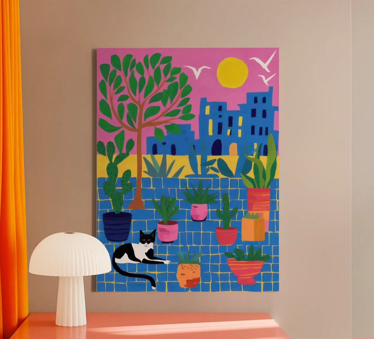 Stedelijke zonsondergang canvas met Baklijst van Echo Saber