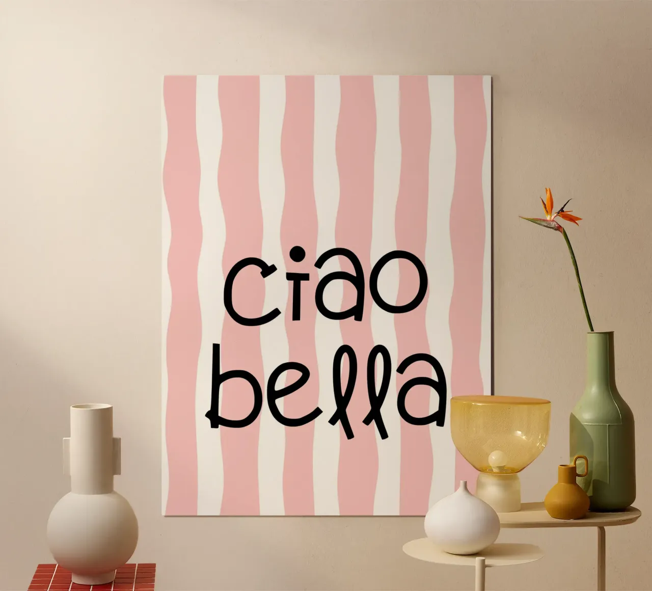 Ciao bella poster con telaio in legno da PinkCandyWalls