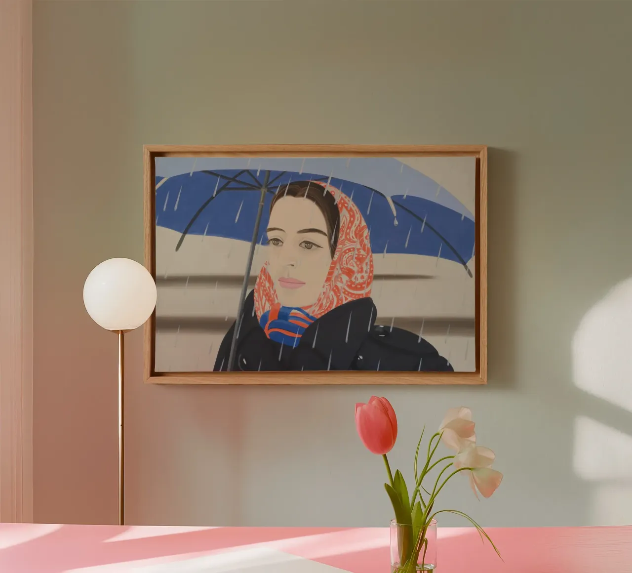 Ombrello blu Alex Katz tela con Cornice a cassetta da Marcobarshop