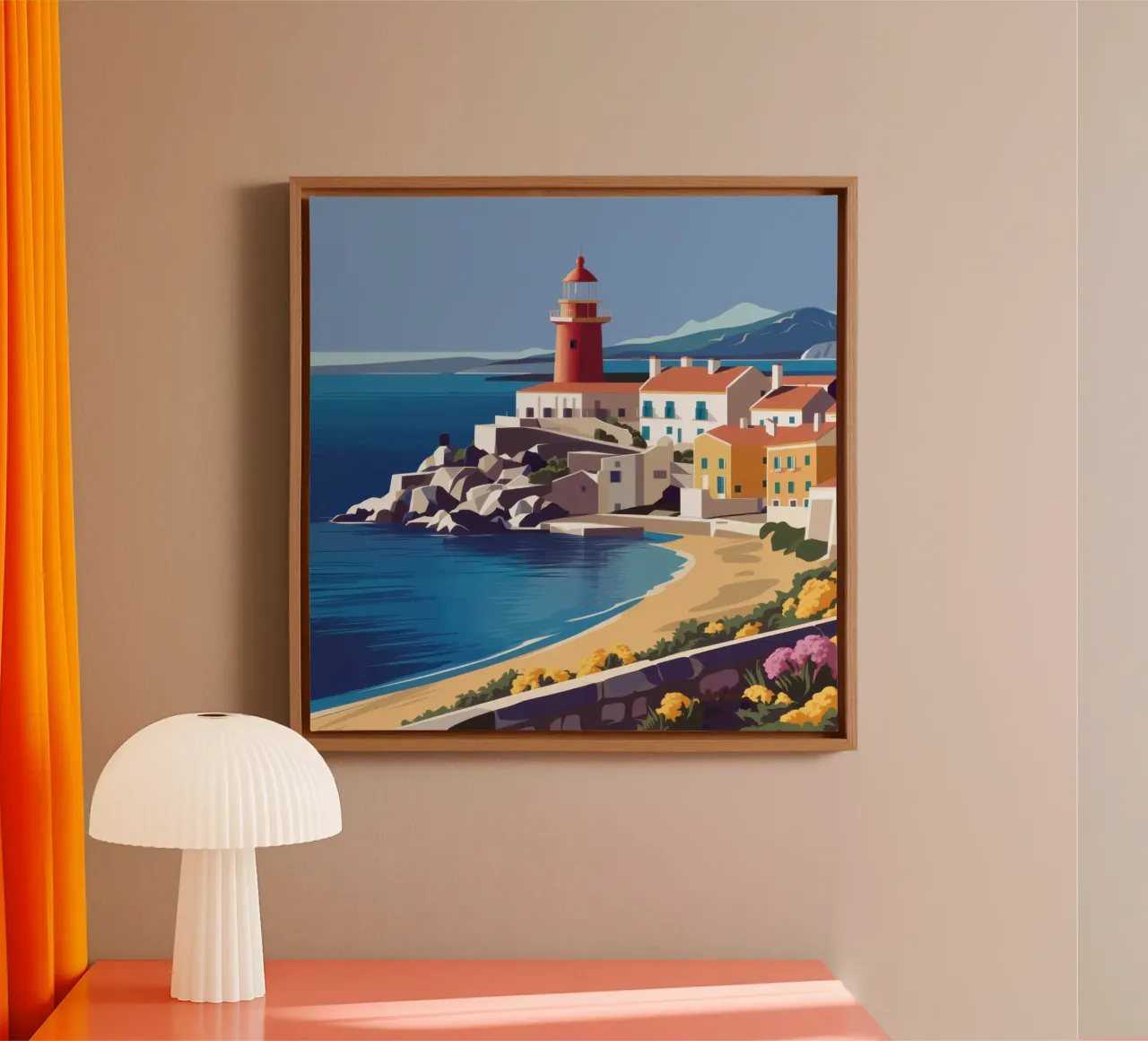 Lighthouse Coastal Calm canvas with Floater frame by Echo Saber