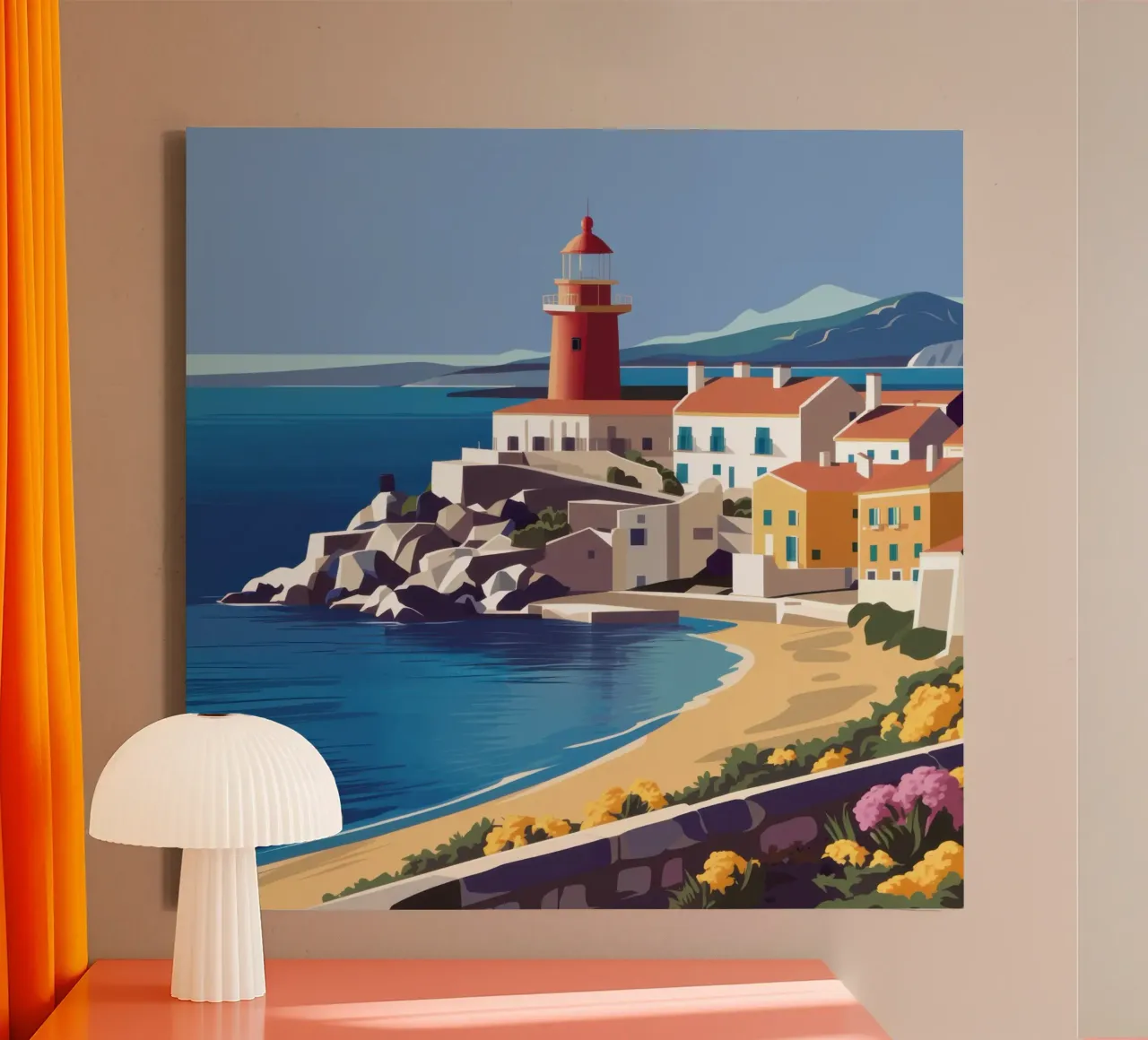 Lighthouse Coastal Calm canvas with Floater frame by Echo Saber