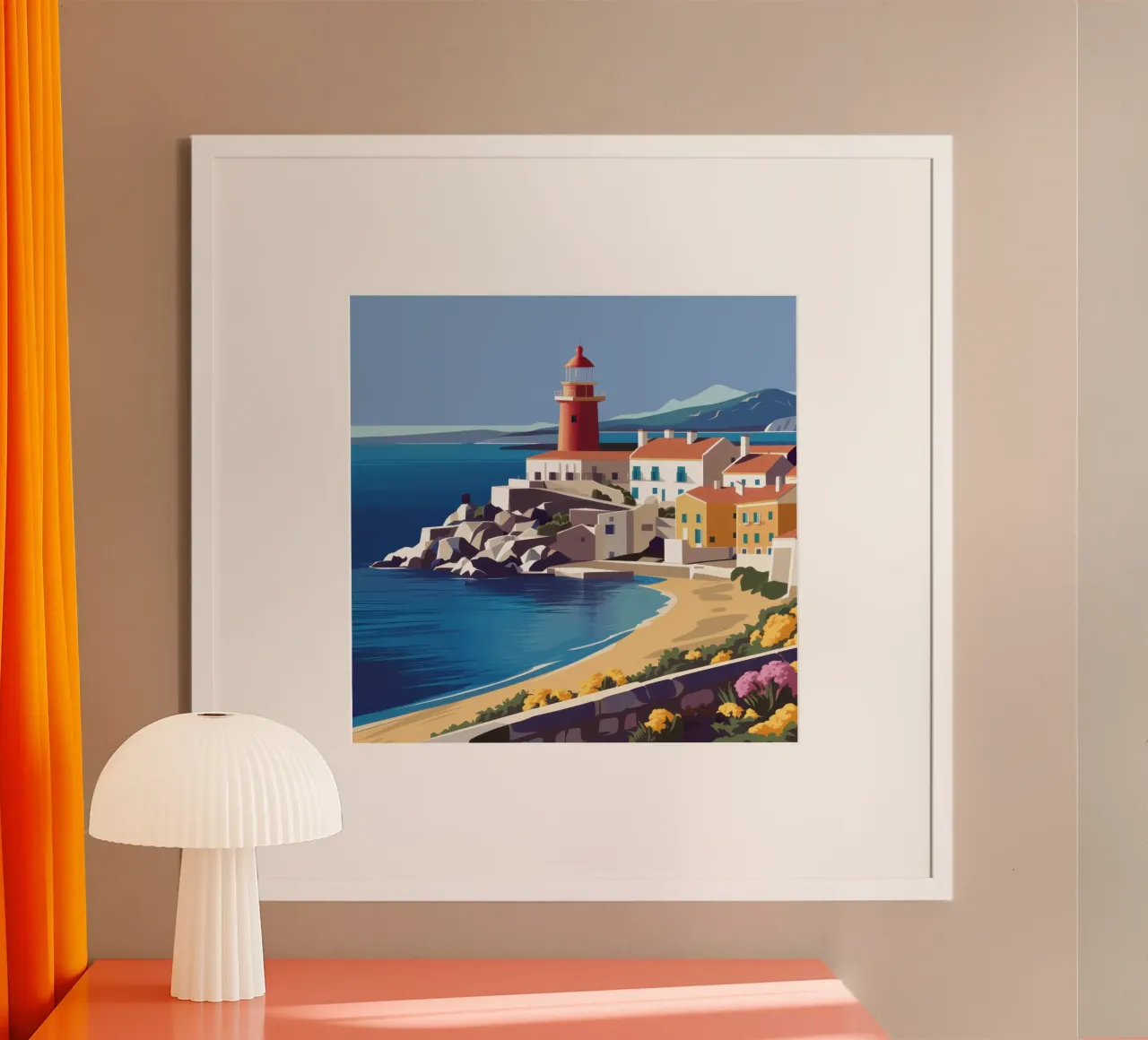 Faro Calma costiera poster con telaio in legno da Echo Saber