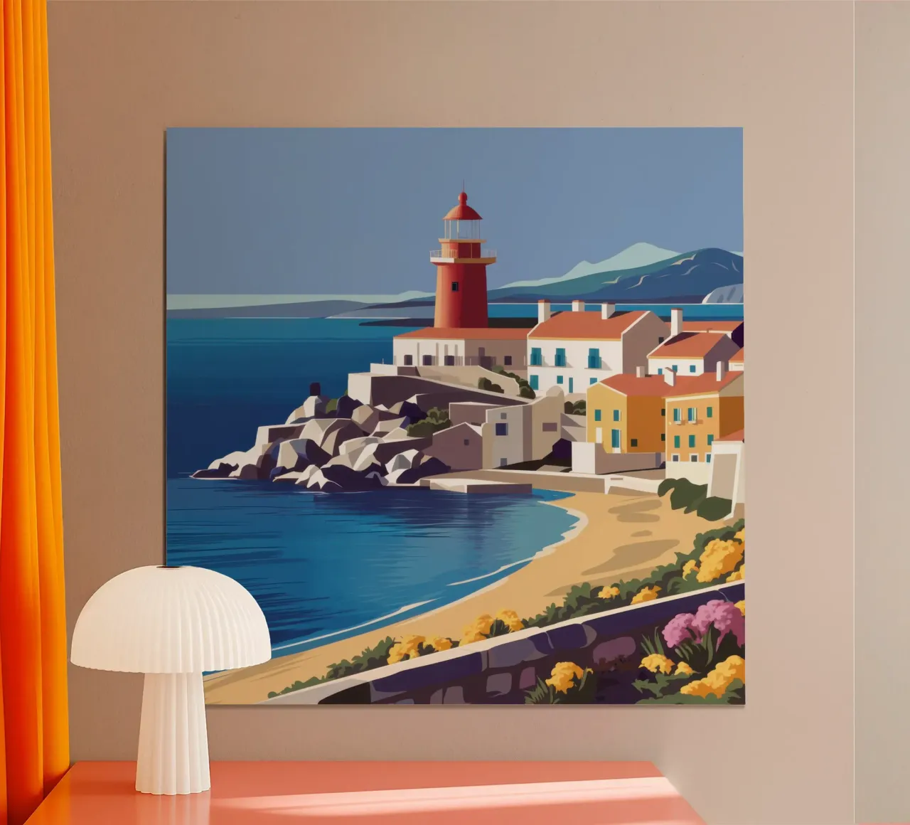Faro Calma costiera poster con telaio in legno da Echo Saber