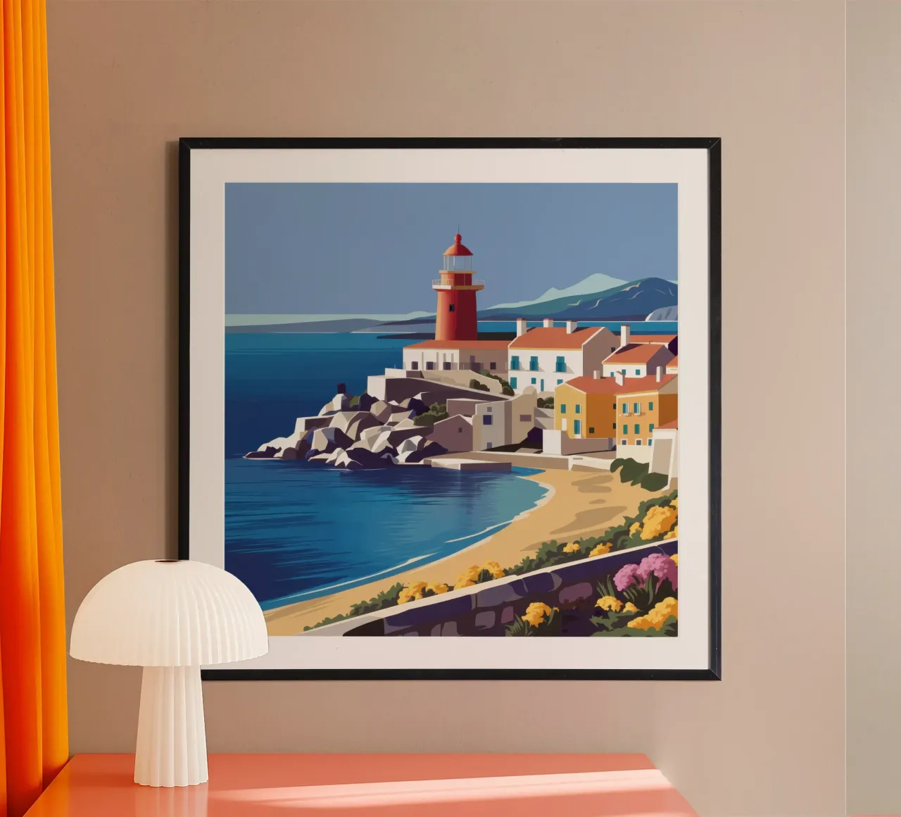 Faro Calma costiera poster con telaio in legno da Echo Saber