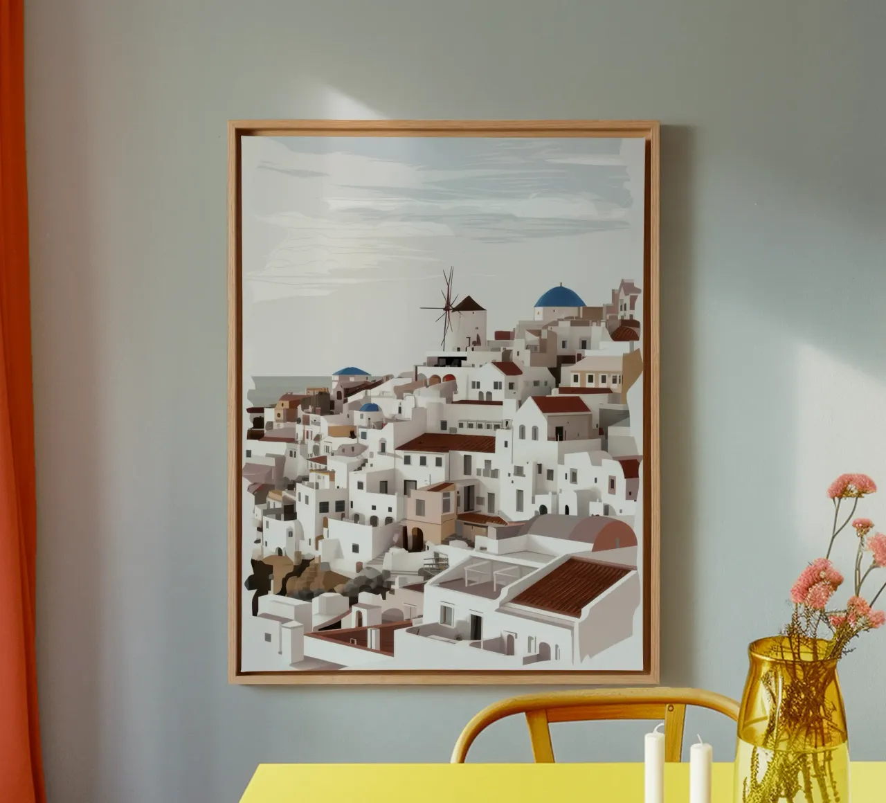 Panoramisch Egeïsch dorp canvas met Baklijst van Heaven Craft