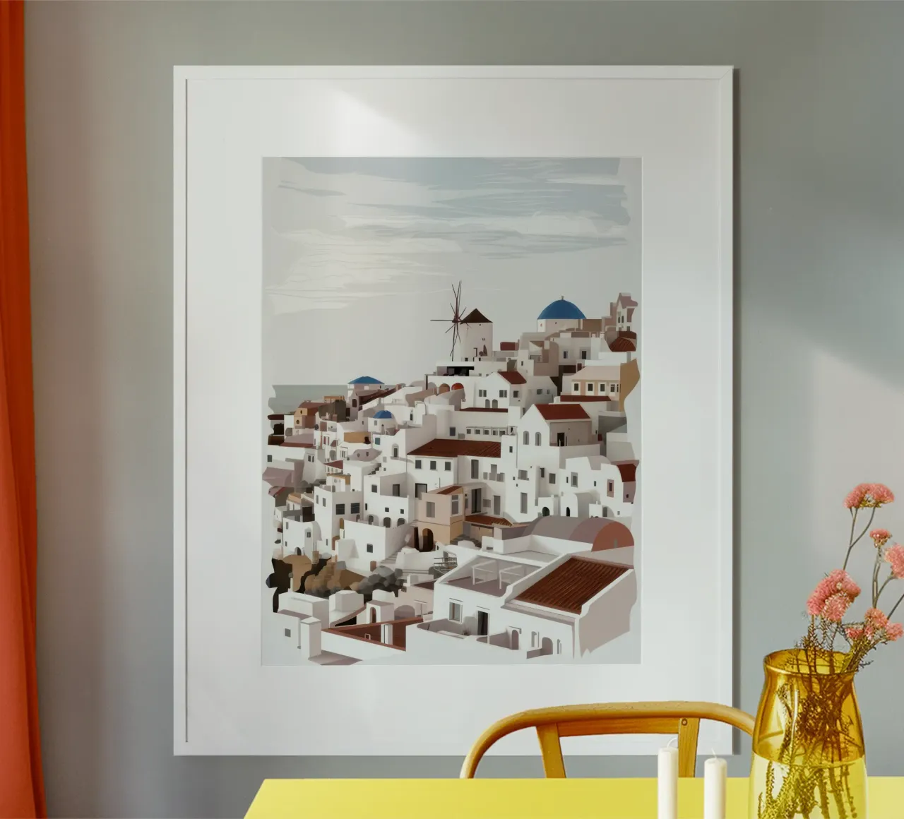 Villaggio panoramico del Mar Egeo poster con telaio in alluminio da Heaven Craft