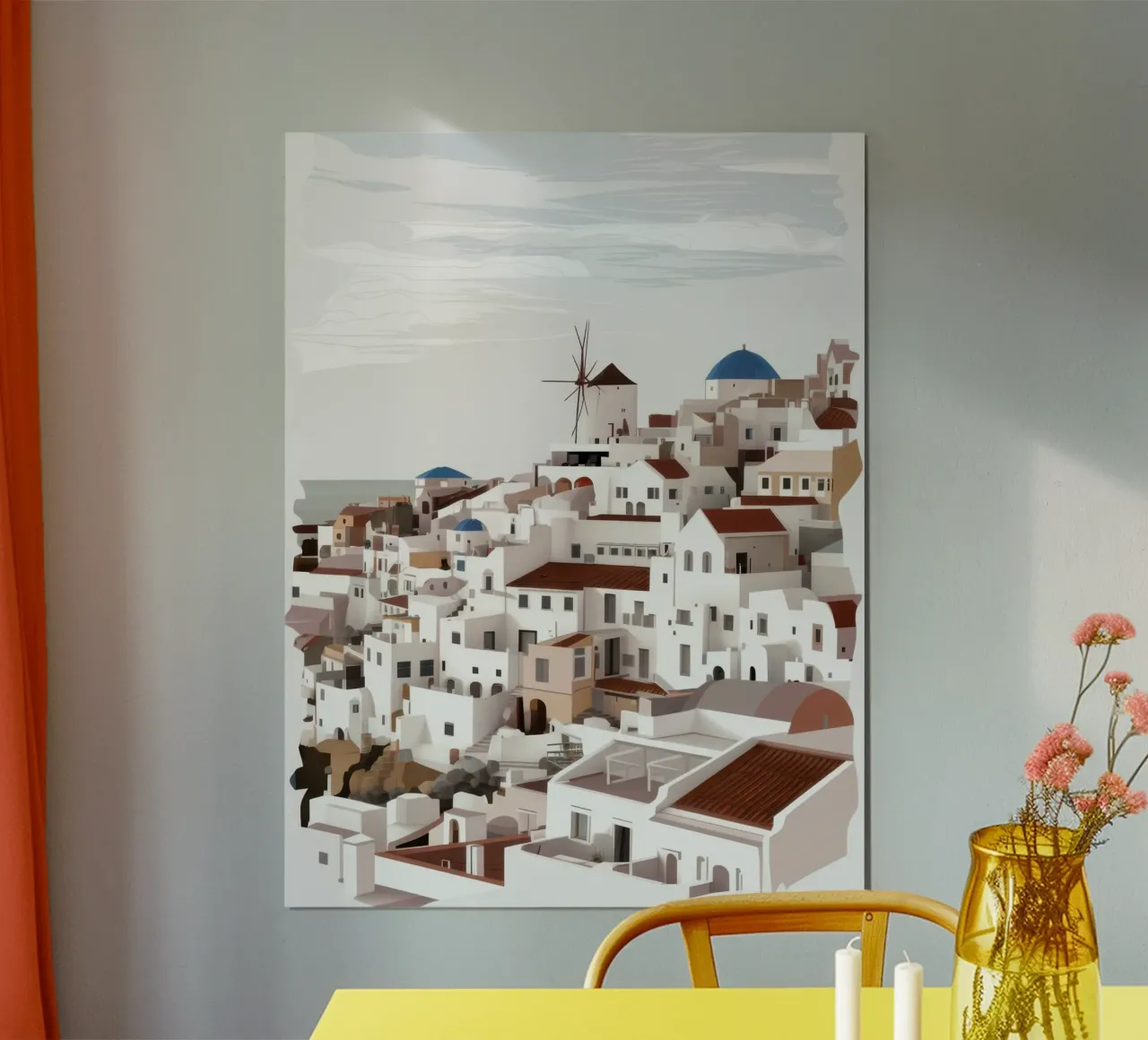 Villaggio panoramico del Mar Egeo poster con telaio in alluminio da Heaven Craft