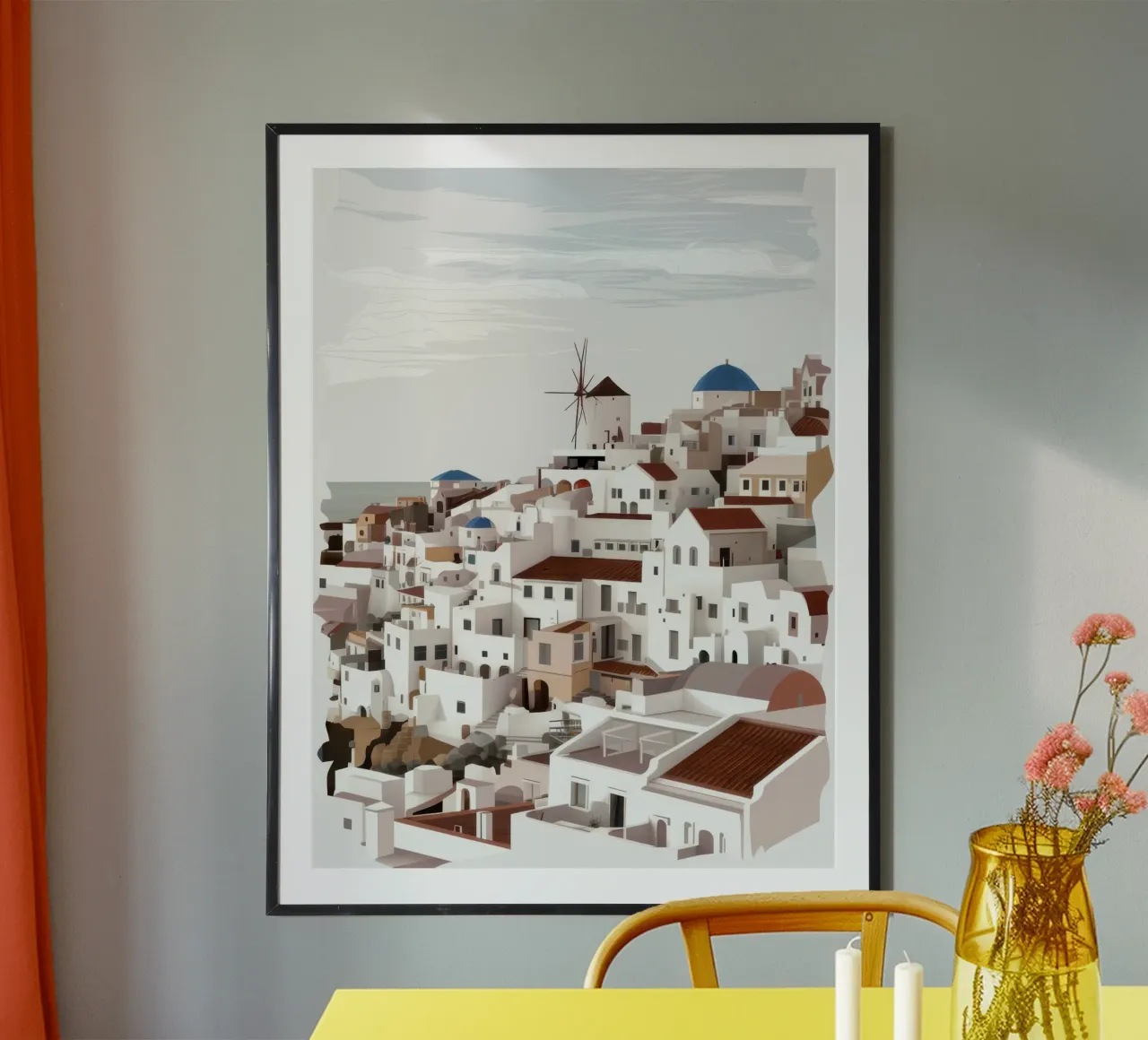 Villaggio panoramico del Mar Egeo poster con telaio in alluminio da Heaven Craft