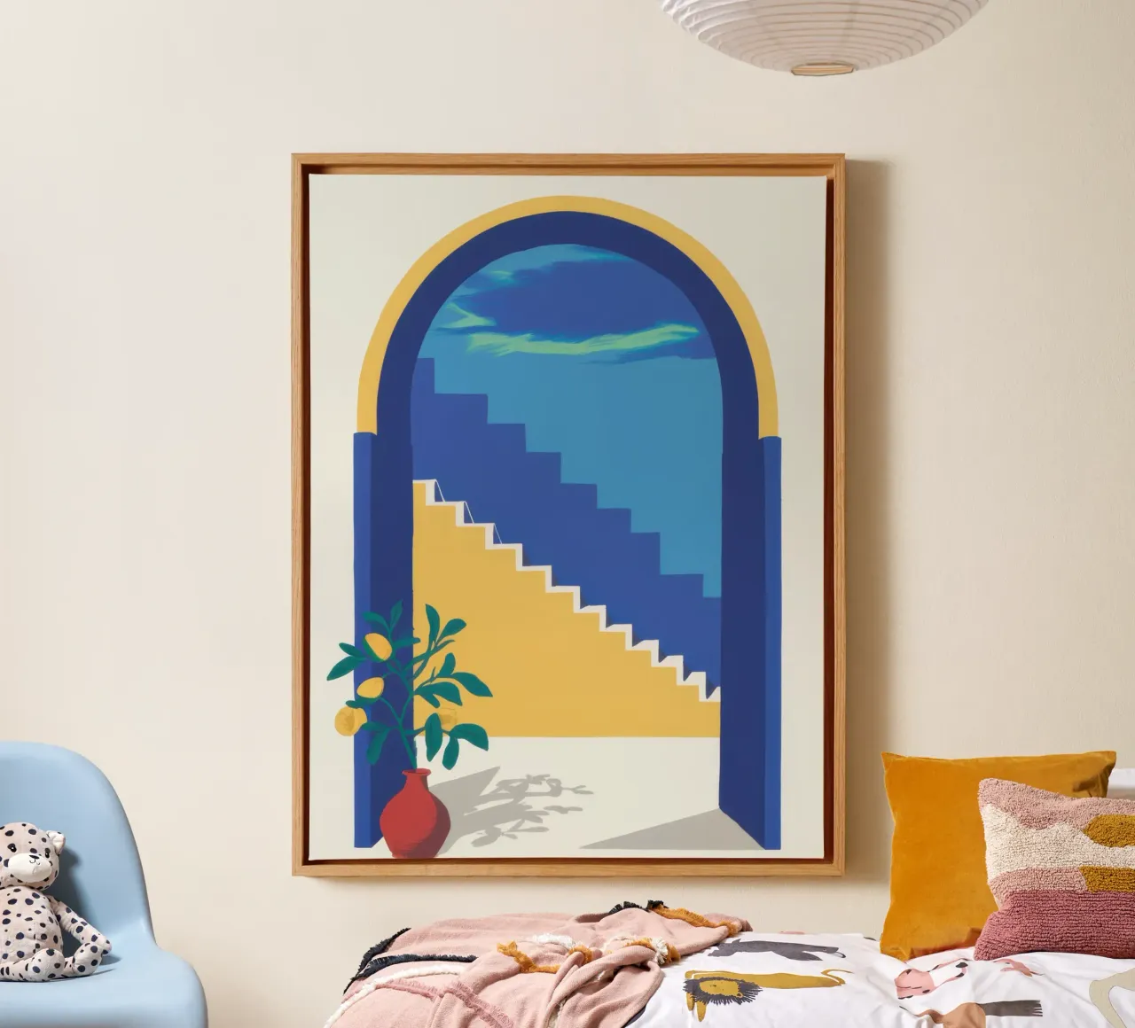 Blue Archway Stillness canvas with Floater frame by Wish Studio