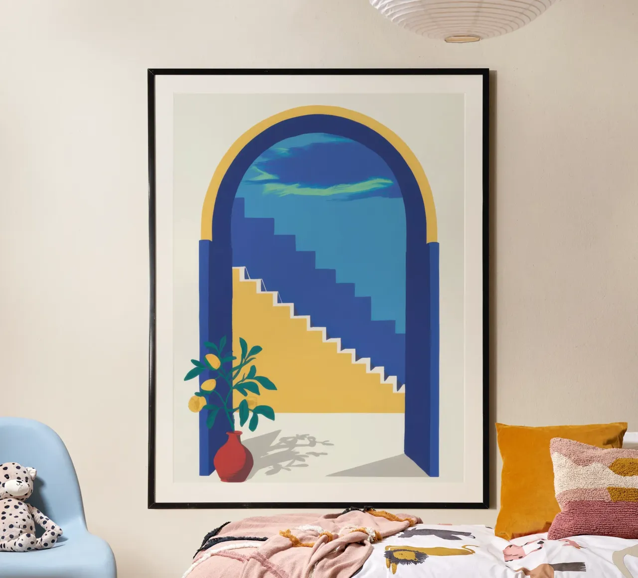 Arco blu Quiete poster con telaio in alluminio da Wish Studio