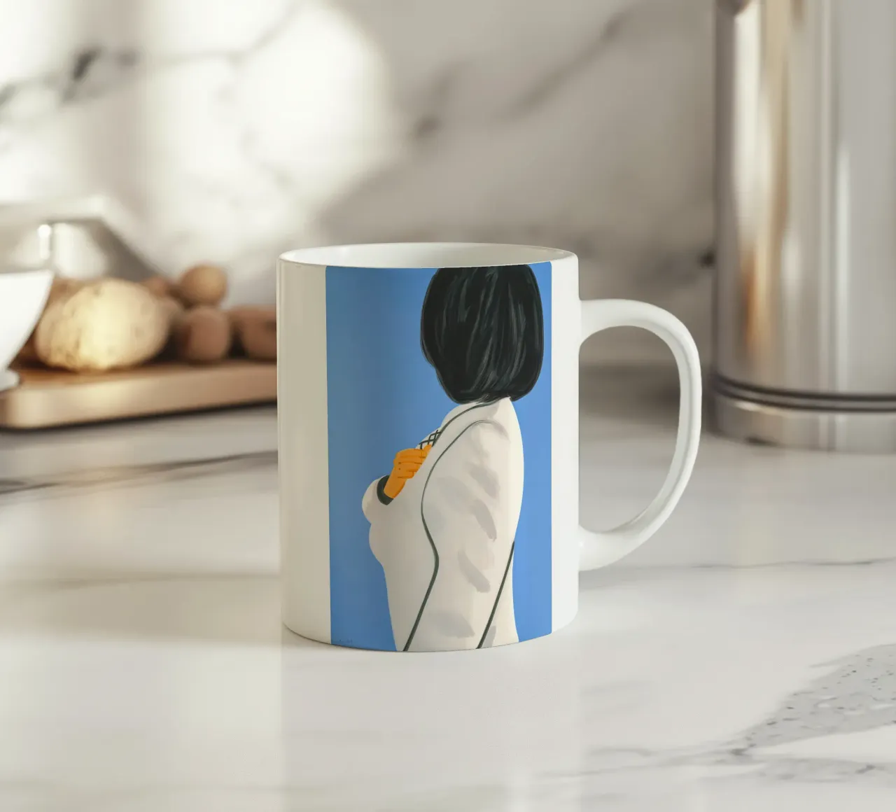 Alex Katz Vivien in cappotto bianco tazza in ceramica da Marcobarshop