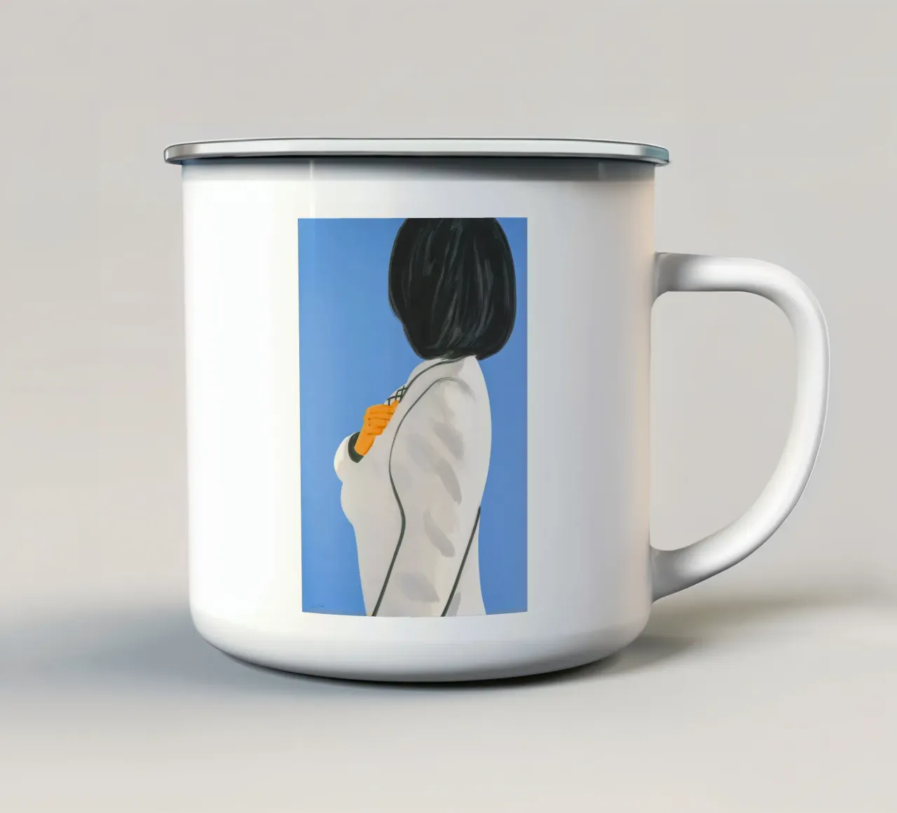 Alex Katz Vivien in cappotto bianco tazza in smalto da Marcobarshop