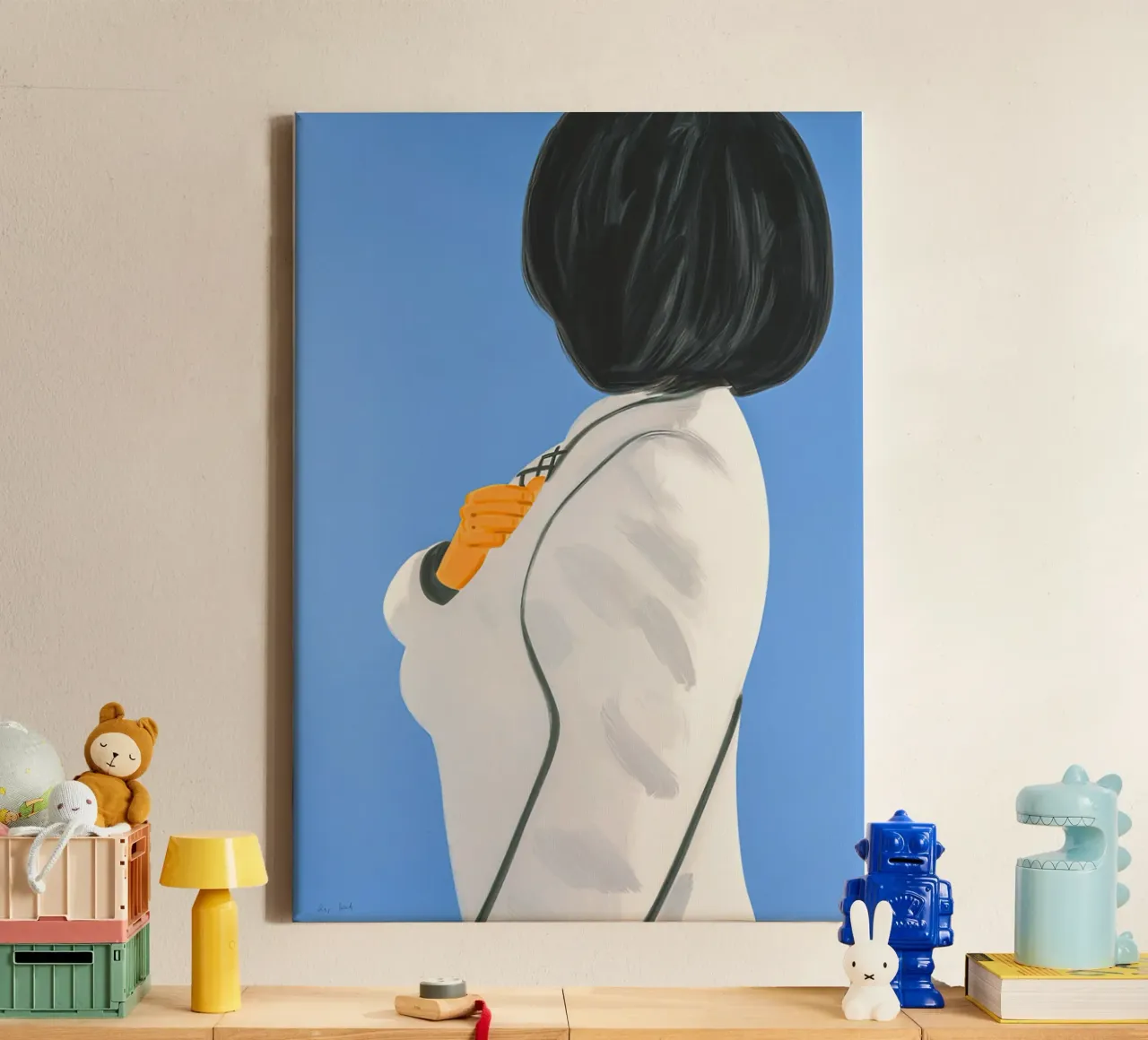 Alex Katz Vivien in White Coat canvas with Floater frame by Marcobarshop