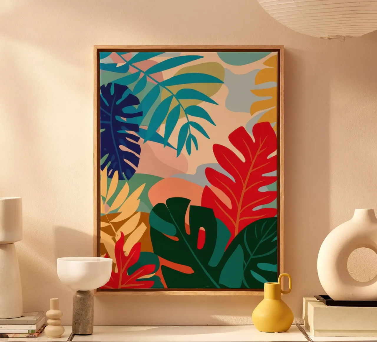 Collage met levendige bladeren canvas met Baklijst van Wish Studio