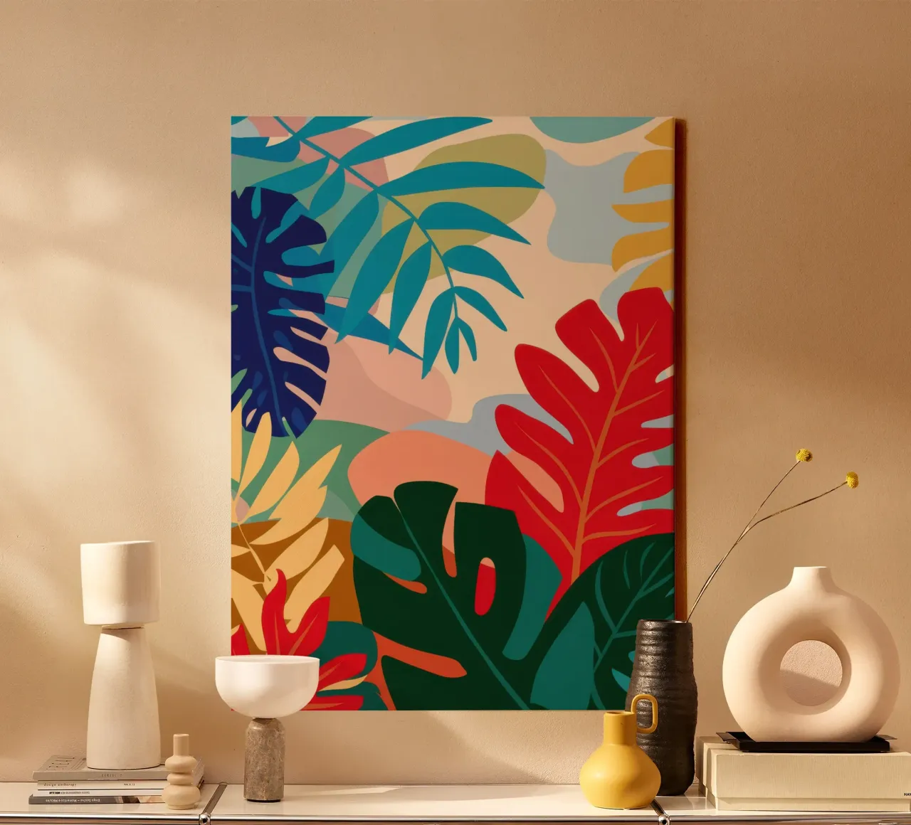 Collage met levendige bladeren canvas met Baklijst van Wish Studio