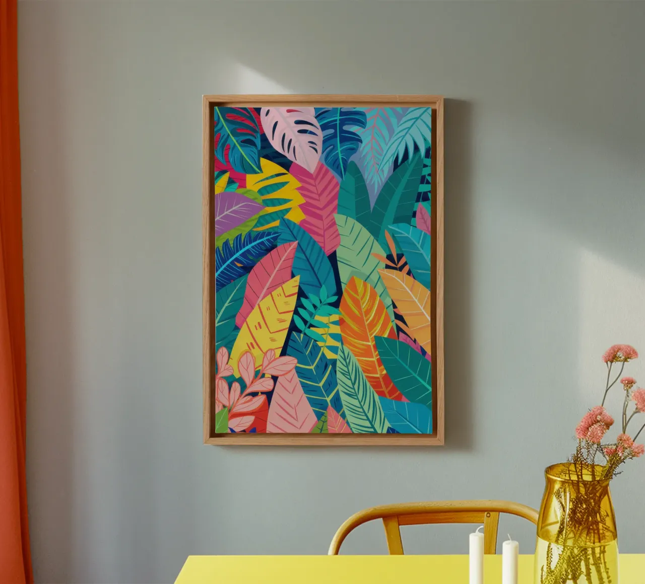 Levendige pluimcascade canvas met Baklijst van Echo Saber