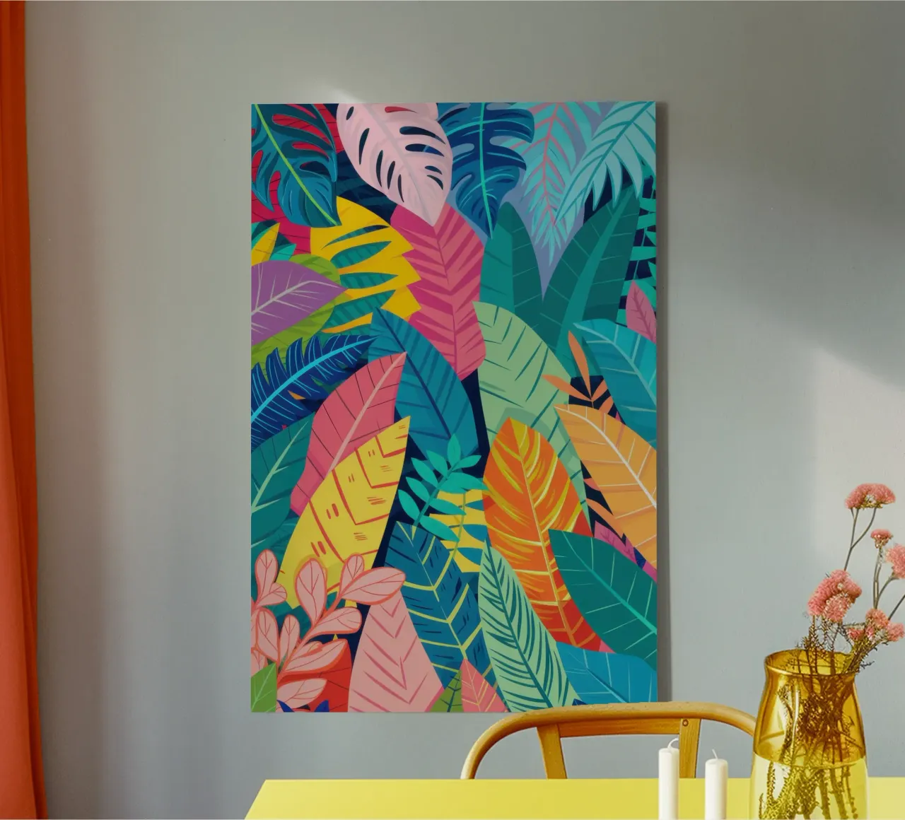 Levendige pluimcascade canvas met Baklijst van Echo Saber