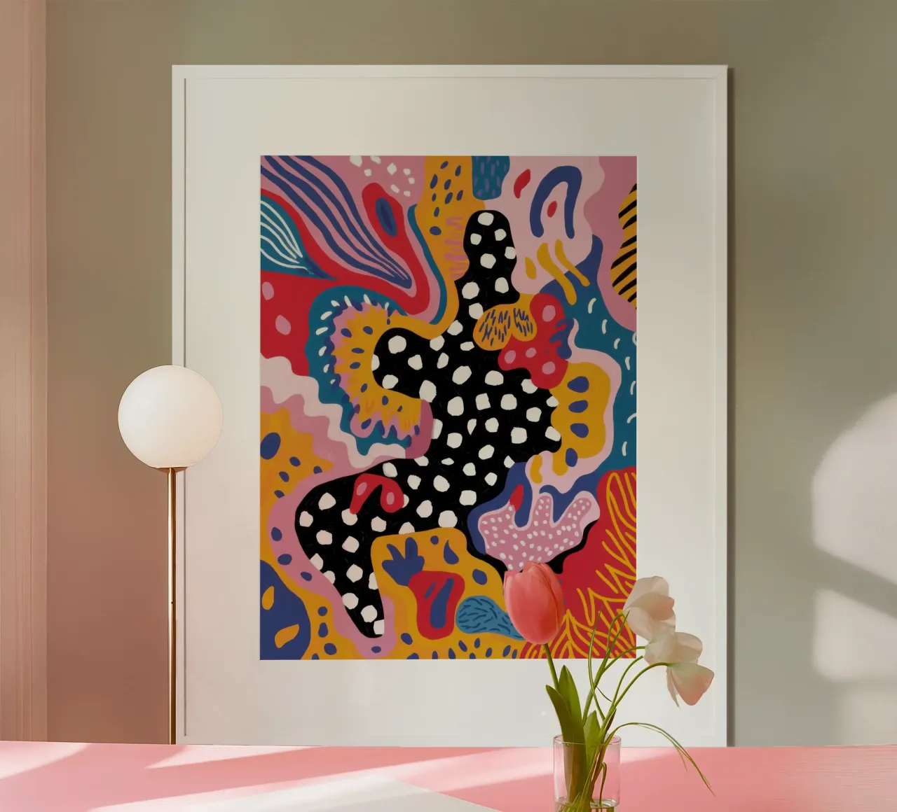 Ballo a pois selvaggi poster con telaio in legno da Heaven Craft