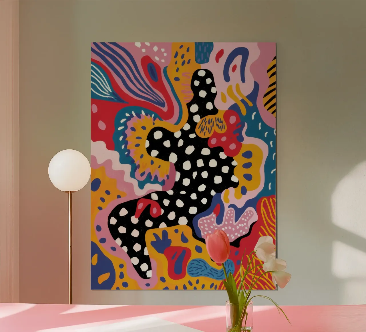 Ballo a pois selvaggi poster con telaio in legno da Heaven Craft