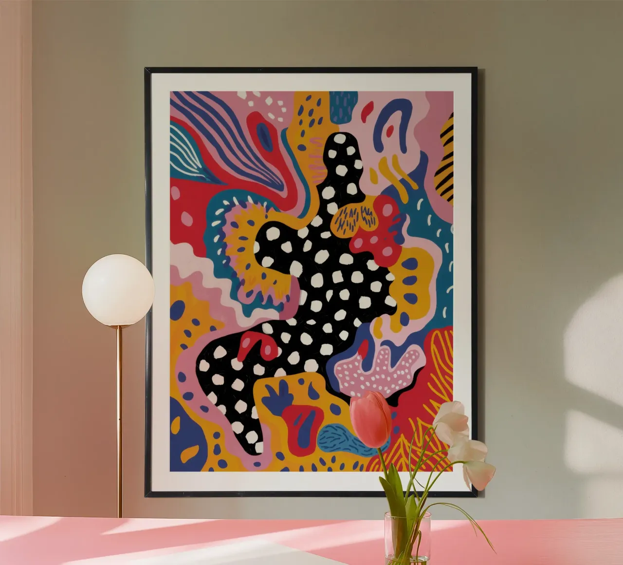 Ballo a pois selvaggi poster con telaio in legno da Heaven Craft