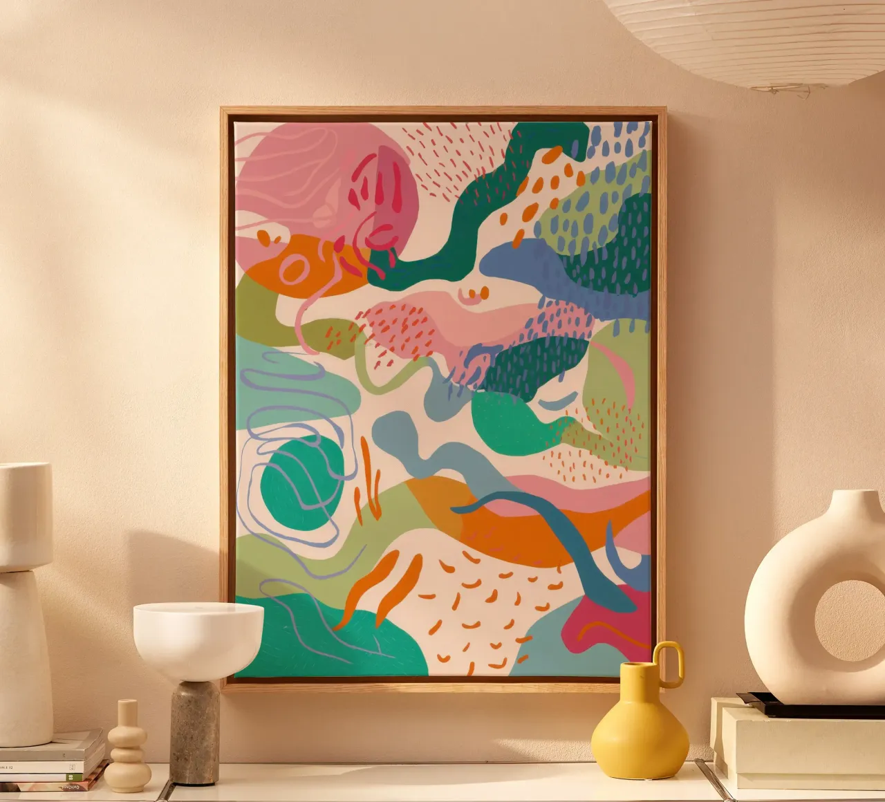 Pastel Fluid Forms canvas with Floater frame by Echo Saber