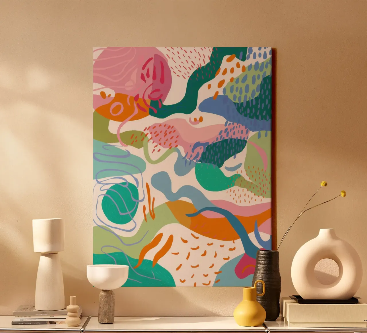 Pastel Fluid Forms canvas with Floater frame by Echo Saber