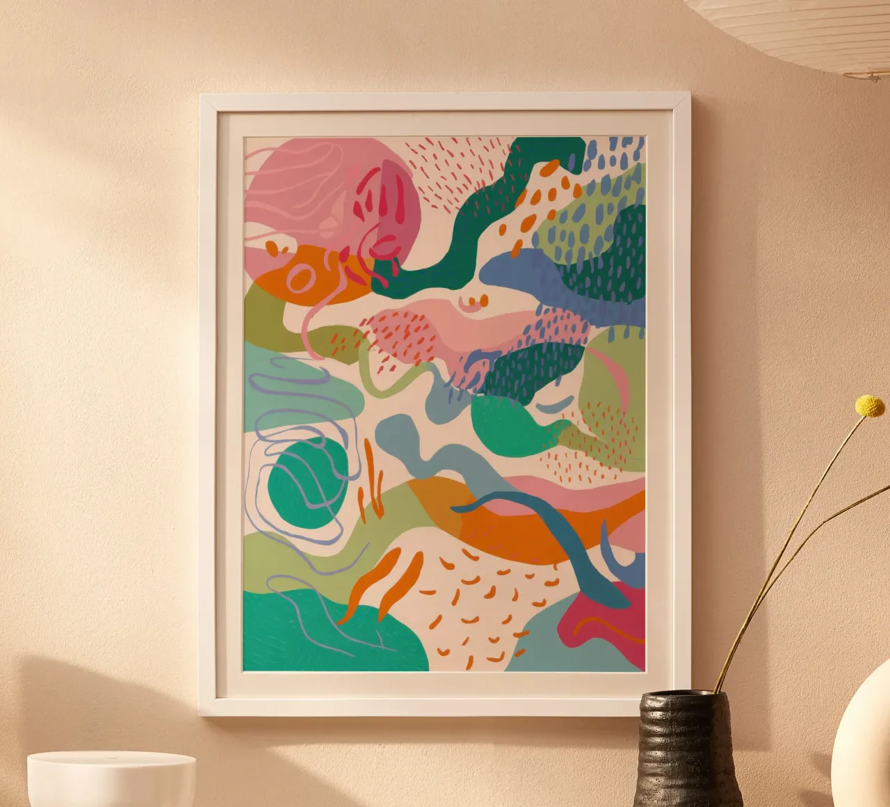 Forme fluide a pastello poster con telaio in alluminio da Echo Saber