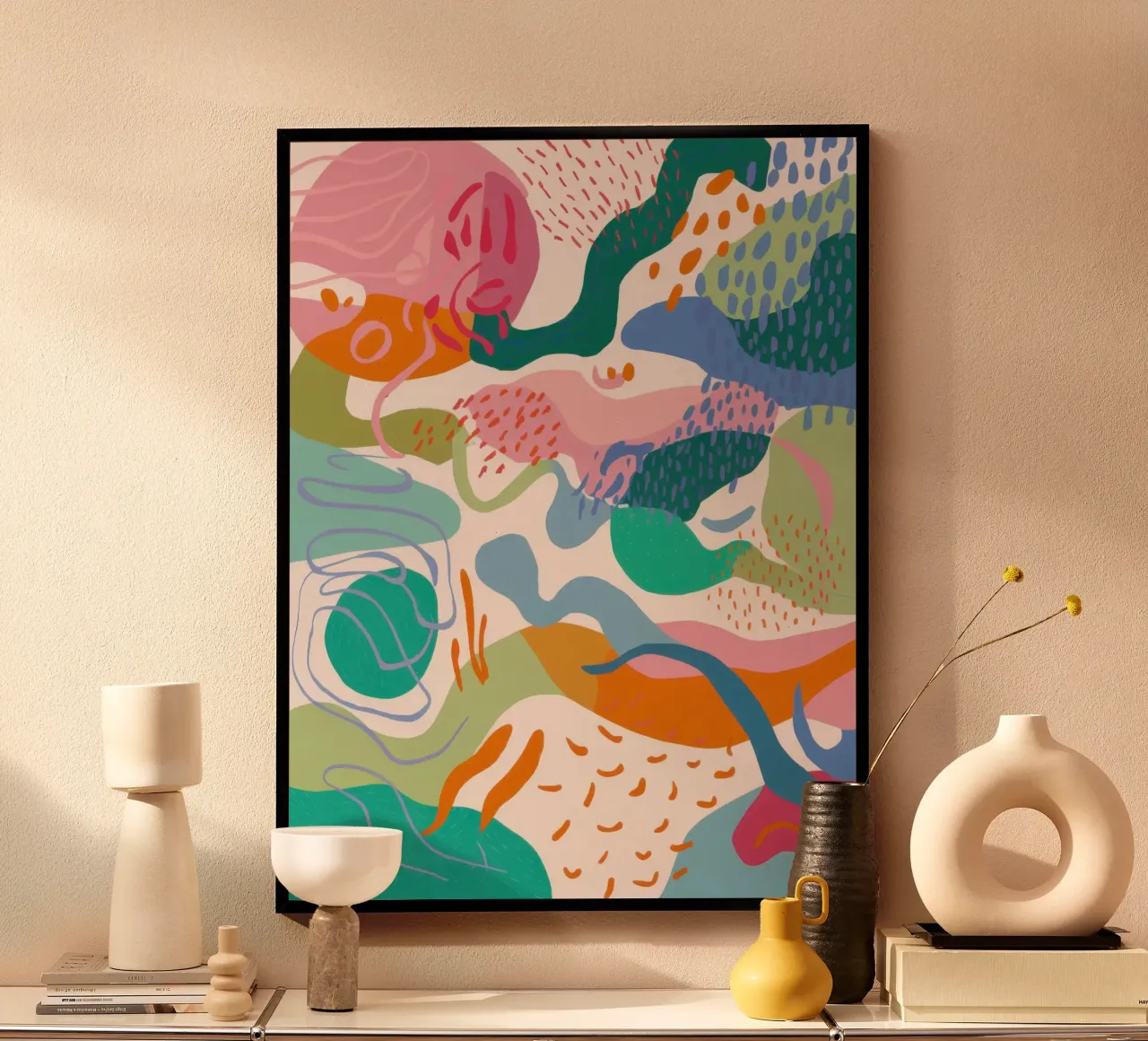 Forme fluide a pastello poster con telaio in alluminio da Echo Saber