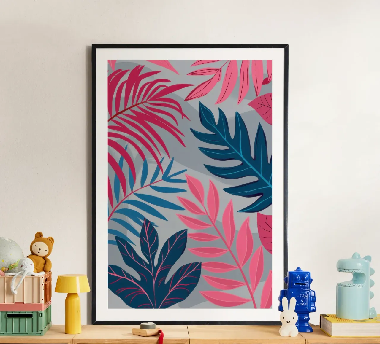 Rosa e ardesia tropicale poster con telaio in plastica da Wish Studio