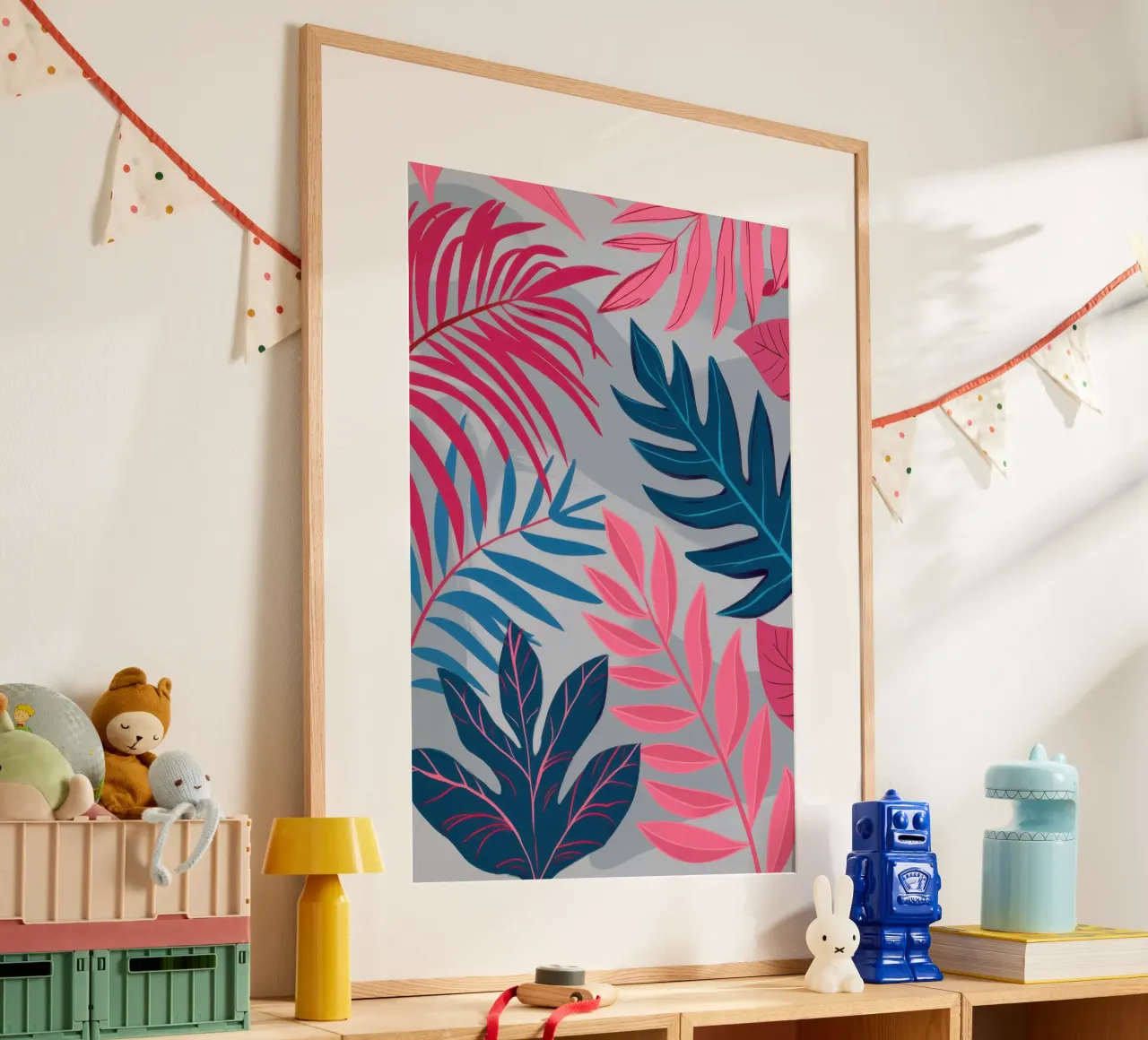 Rosa e ardesia tropicale poster con telaio in plastica da Wish Studio