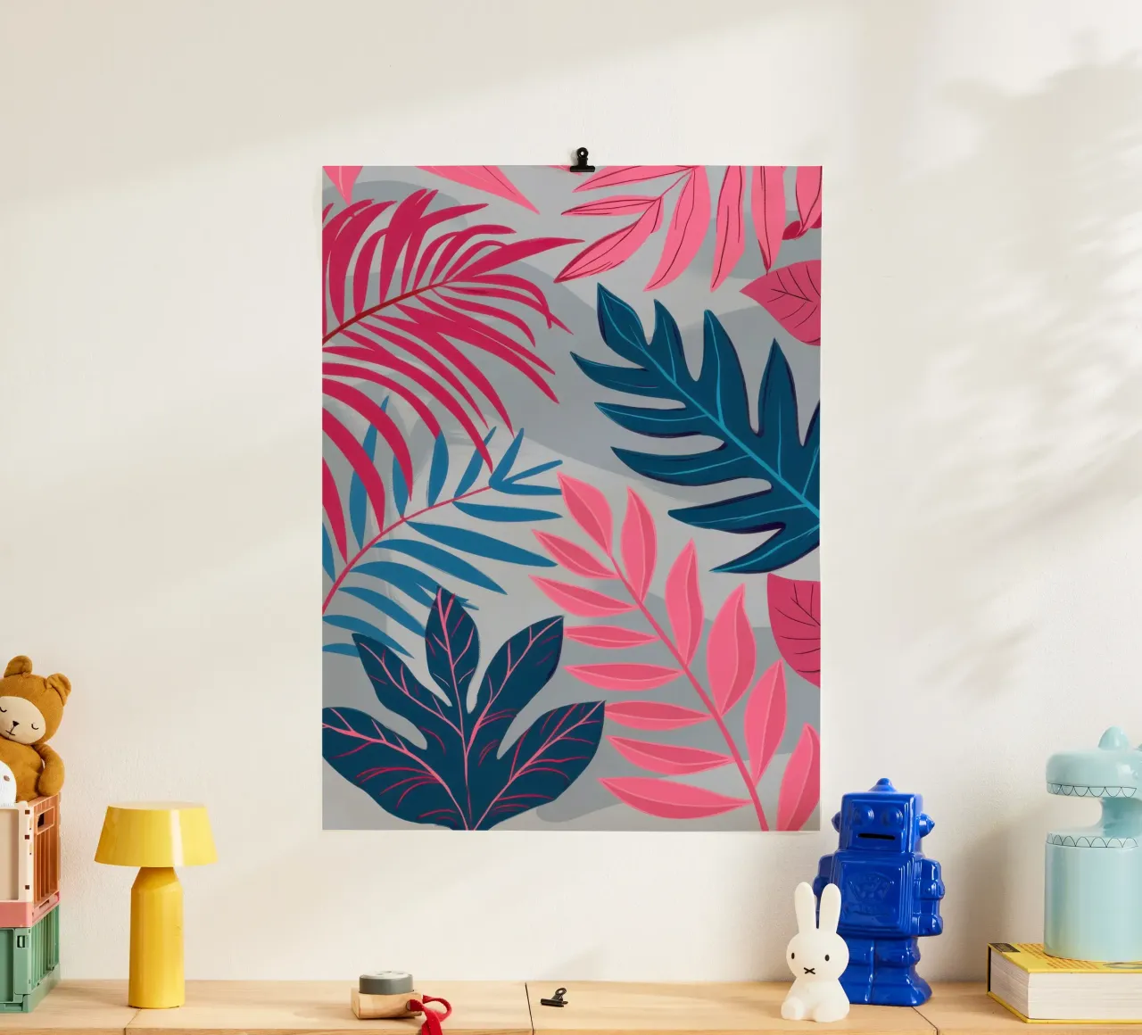 Rosa e ardesia tropicale poster con telaio in plastica da Wish Studio