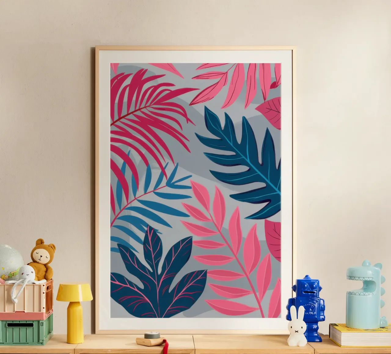Rosa e ardesia tropicale poster con telaio in plastica da Wish Studio