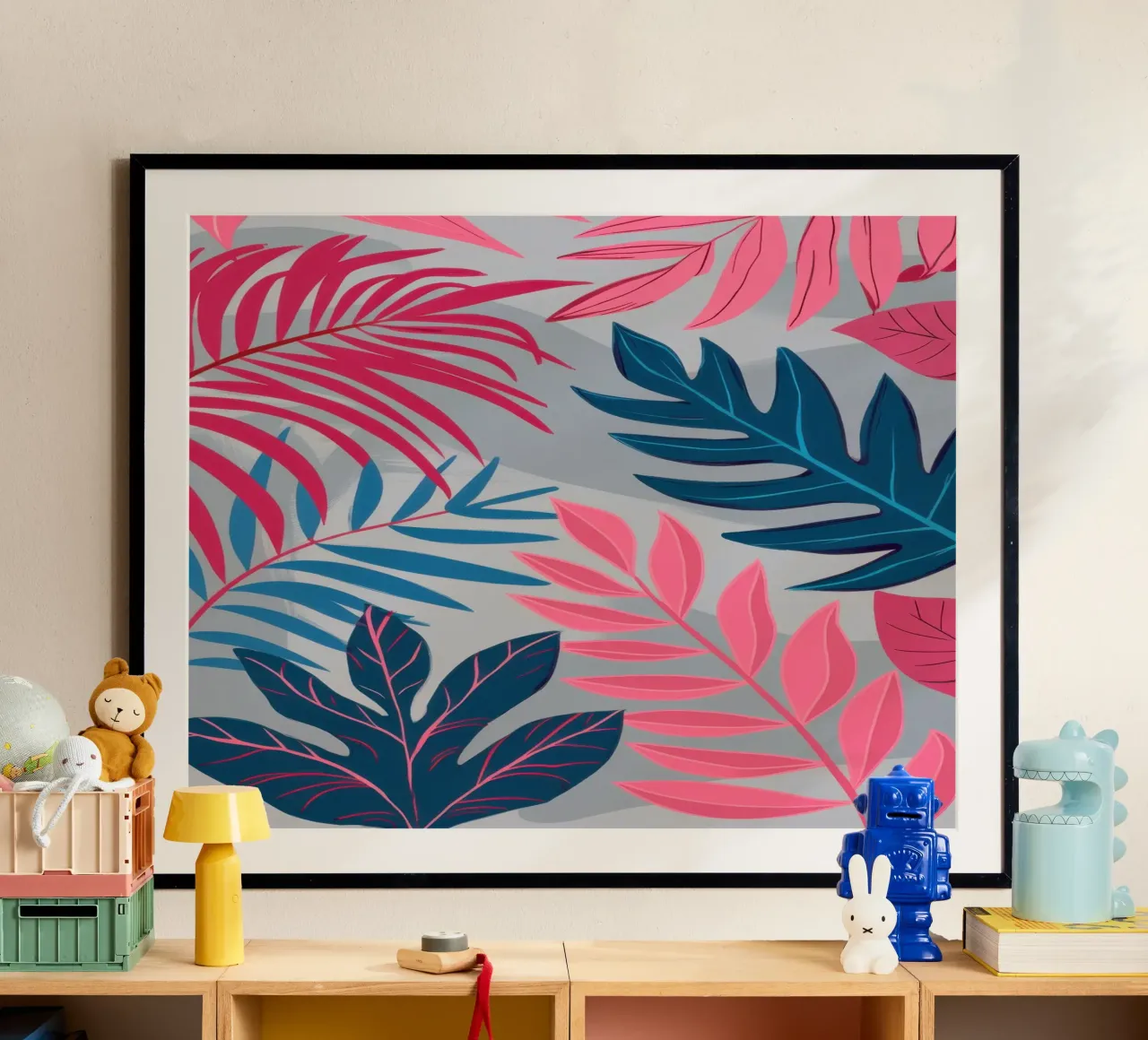 Rosa e ardesia tropicale poster con telaio in plastica da Wish Studio