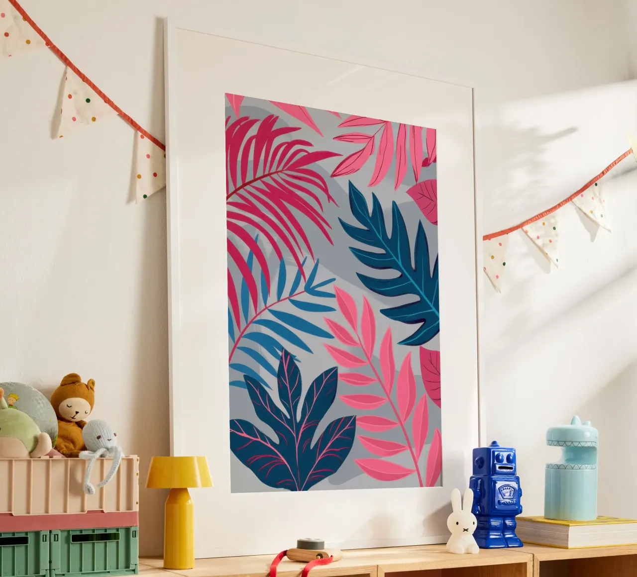 Rosa e ardesia tropicale poster con telaio in plastica da Wish Studio